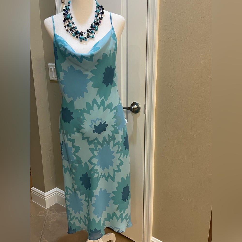 Express Blue side slit spaghetti strap Slip Dress Womens size 6  silk lined